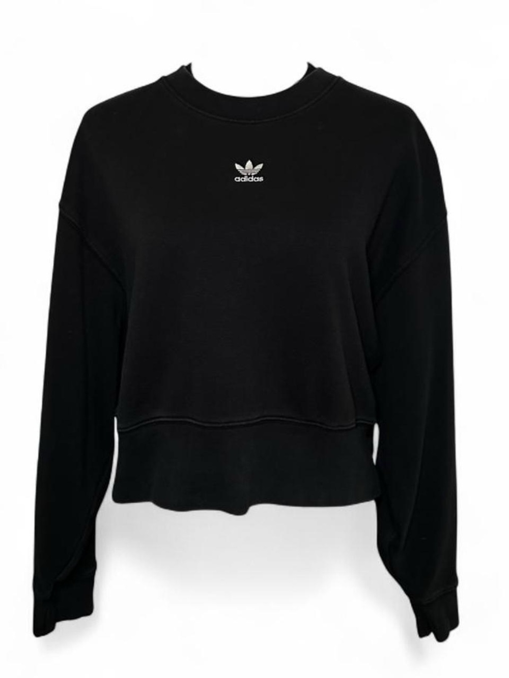 Adidas Originals Black Embroidered Mini Trefoil Cropped Sweatshirt Pullover S